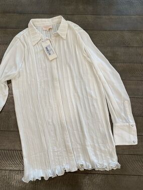 Rococo Sand - White Pleated Long-Sleeve Shirt Size M